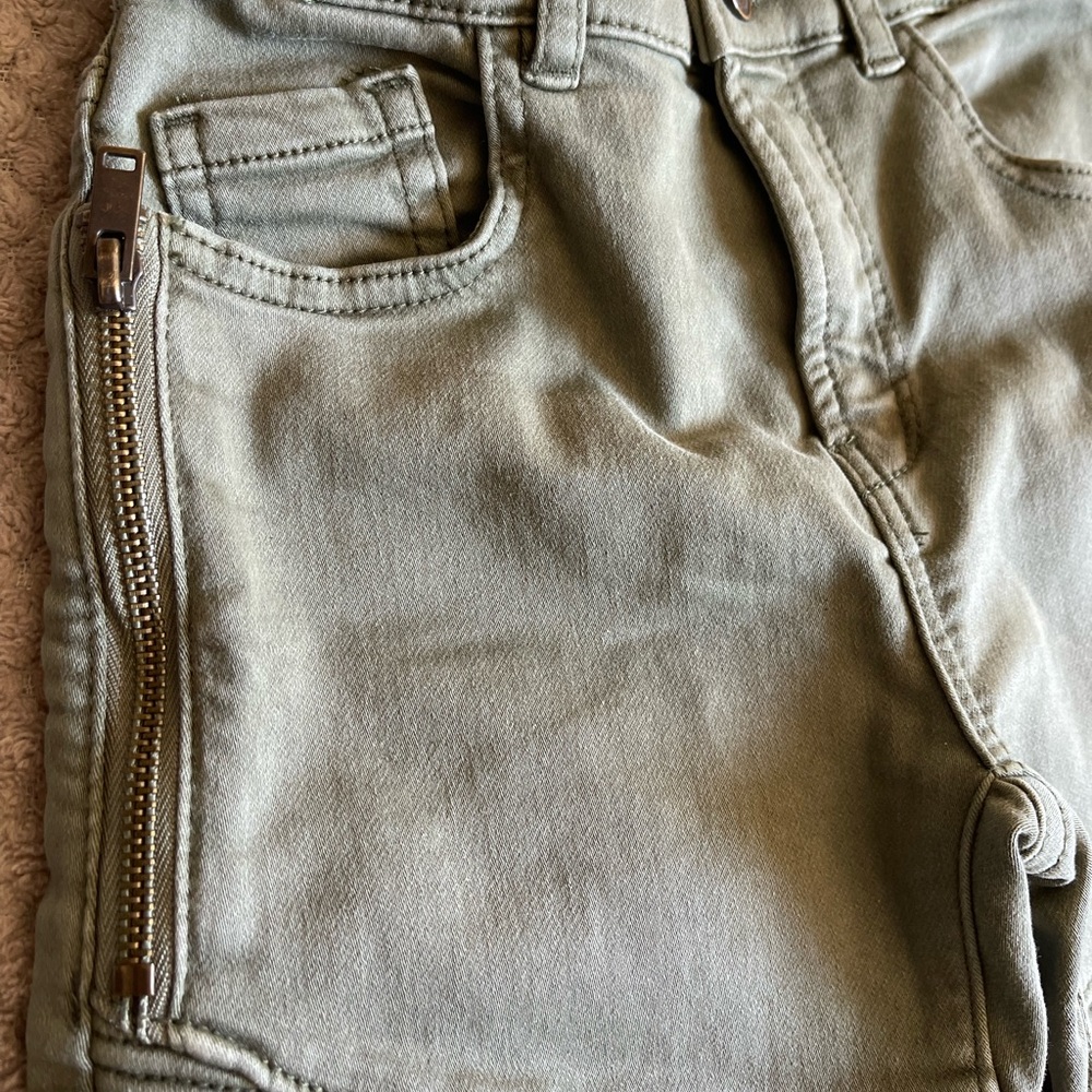 Zara Boy Skinny Moto Jeans Olive Green  size 8